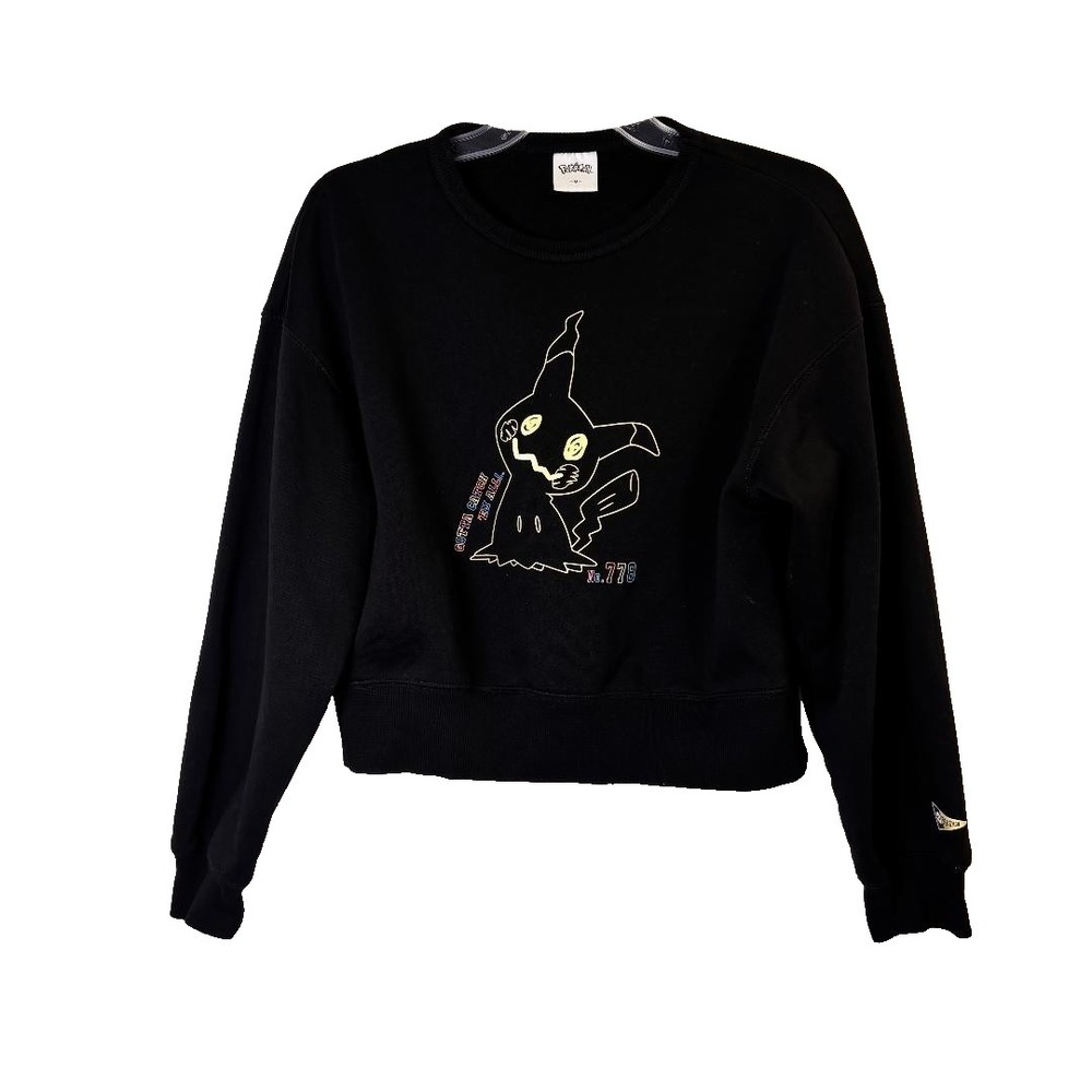 Pokemon GU Japan Mimikyu No.778 Black Crop Sweatshirt Sz M Gotta Catch Em
